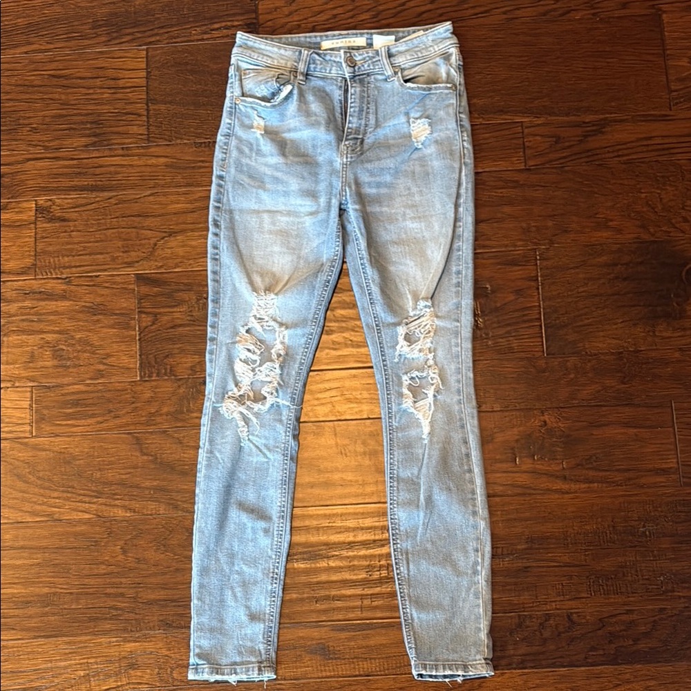 Women's Light Blue Distressed Jeans